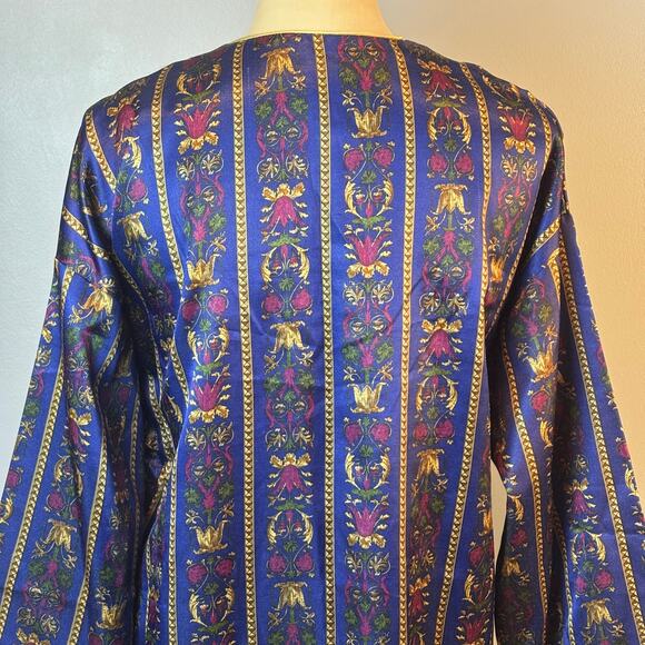 Vintage Vanity Fair Button Up Nightgown Robe Long Sleeve Royal Blue Large - Picture 4 of 8